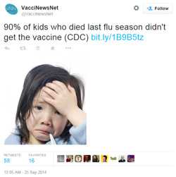 VacciNewsNet, el 90% de los niños que murieron durante la temporada de influenza pasada no se había vacunado, CDC.