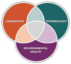 Inter-connected elipse: Laboratory, Epidemiology, Environmental Health