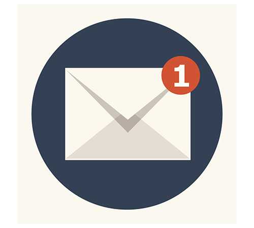 Illustration of a mailing envelope with the number 1 showing that you have an email from the listserv.