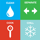 4 steps to food safety - clean, separate, cook, chill