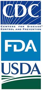 CDC, FDA, USDA stacked logos