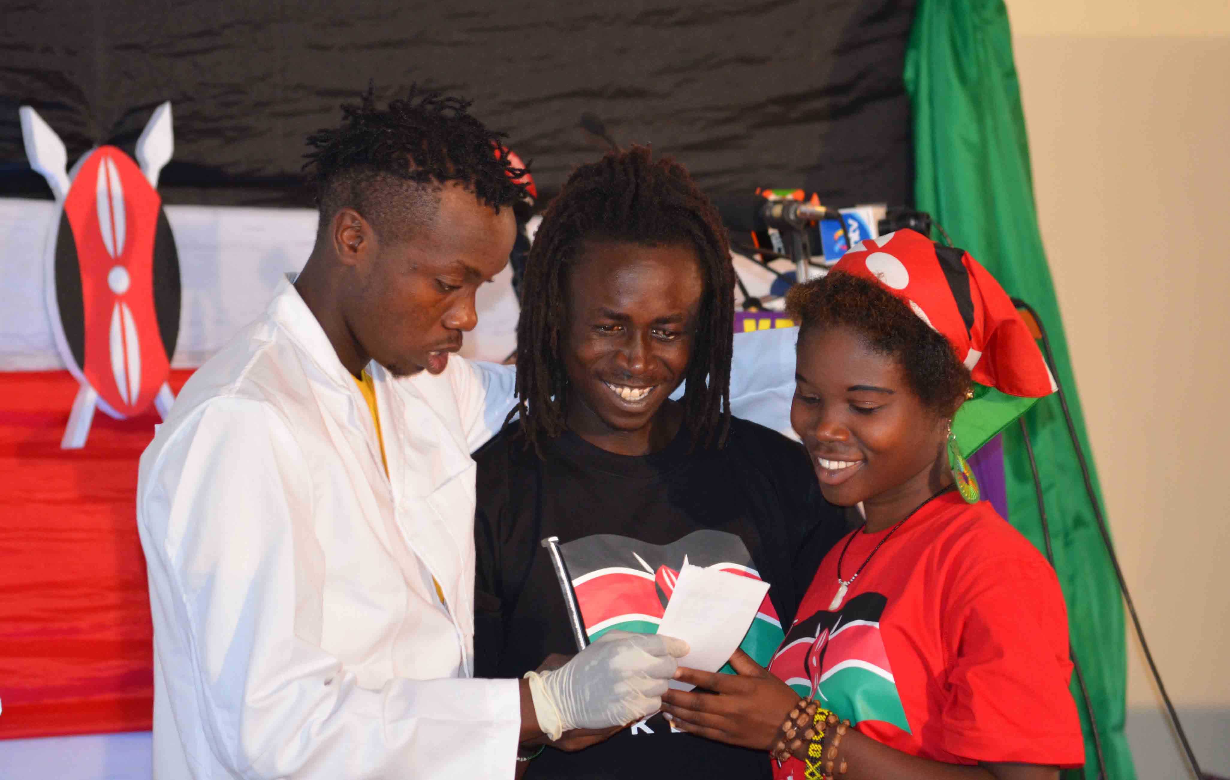A youth group performs a skit in which a couple receive their HIV test results during the Kenya AIDS Indicator Survey. The 2012 survey was the first AIDS Indicator Survey to offer home-based counseling and testing, giving participants immediate access to their HIV test results.