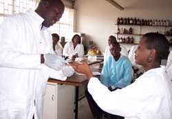 In Zambia, laboratory staff are trained to administer rapid HIV tests.