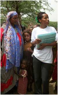 	Health worker with women and girls