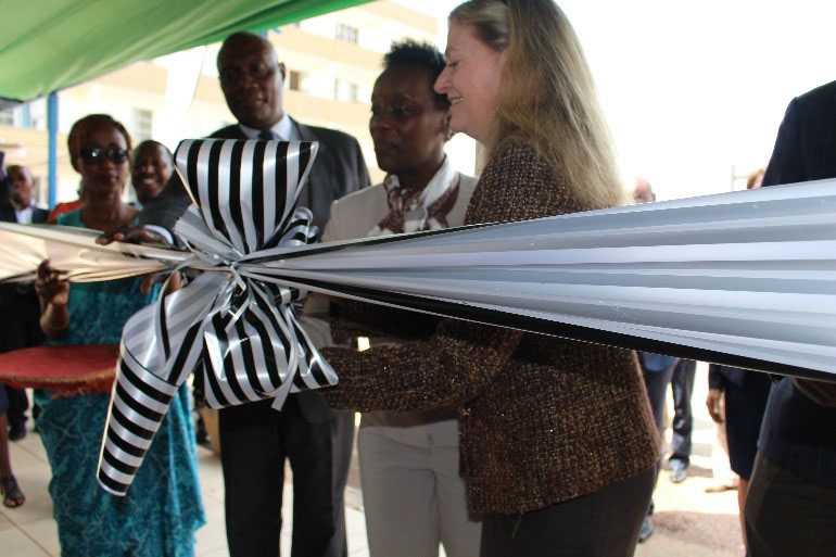 	Amb Barks-Ruggles and Hon. Min. Gashumba cut the ribbon to officially open the AfSBT-RBC Collaborating Center.