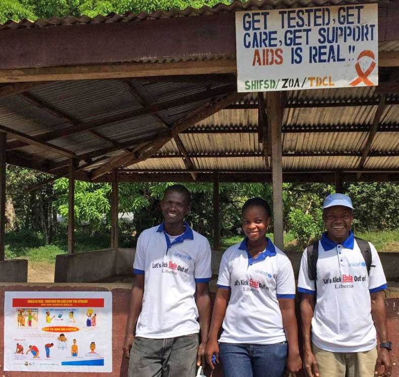 Community volunteers provide Ebola Virus Disease social mobilization messaging