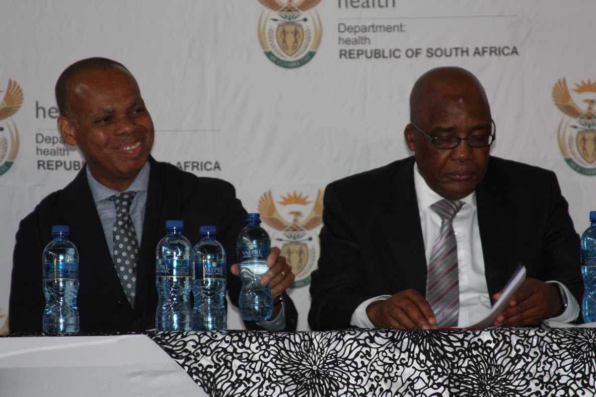 The MomConnect initiative, which just celebrated its first year, is a partnership between the South African National Department of Health and PEPFAR – the U.S. President’s Emergency Plan for AIDS Relief. Pictured here, U.S. Ambassador Patrick H. Gaspard (LEFT) and South African Minister of Health, Dr. Aaron Motsoaledi (RIGHT).