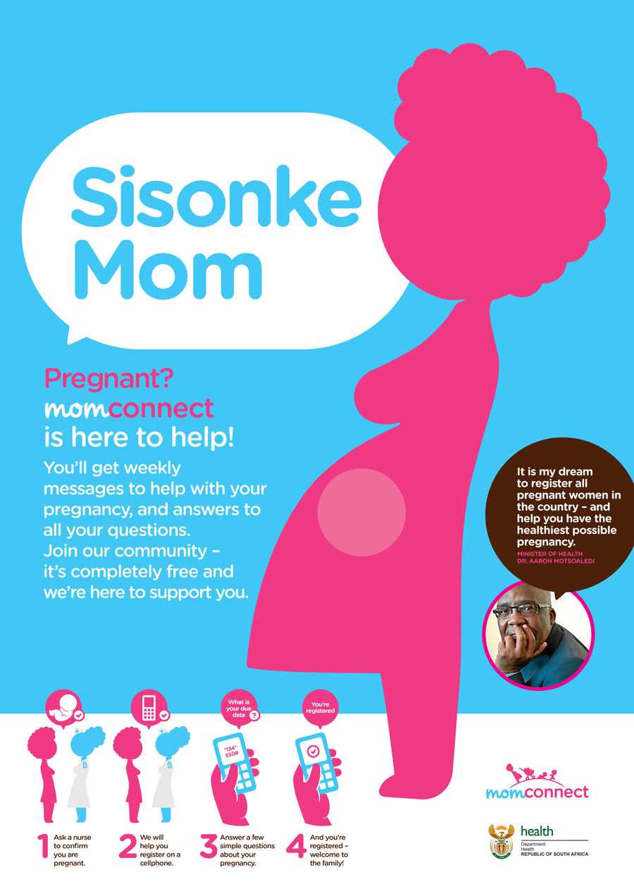 Pregnant? MomConnect is here to help! You'l get weekly messages to help with your pregnancy, and answers to all your questions.