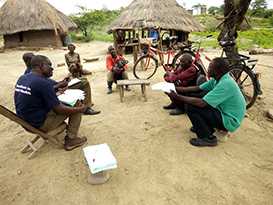 	Zambia FETP resident Dr. Fred Kapaya administers a questionnaire to a family in Siavonga District to learn about their experiences with malaria (January, 2017).