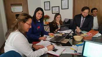 Work group in Colombia planning for years two and three of the project.Individuals photographed from left to right: Ms. May Bibiana Osorio, Dr. Martha Lucía Ospína, Dr. Maritza Gonzalez, Dr. Andres Espinosa-Bode.