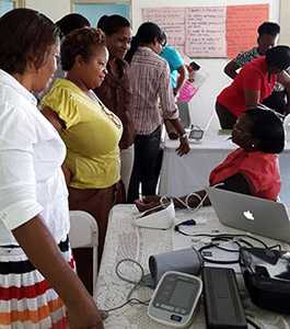 Patients in Barbados being screened for high blood pressure.
