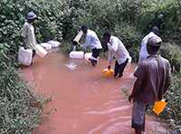 Collected samples from a contaminated water source; Photo Credit: Yazid Kachwamba