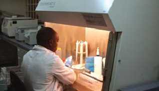 A laboratory scientist performs a diagnostic test in the Global Disease Detection Regional Center in Kenya’s BSL-3 laboratory. The majority of outbreaks responded to through the Center have a confirmed cause through analysis facilitated through the laboratory.