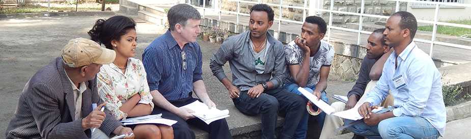 Trainer Bob Jones debriefing his group about lab etiquette at the Ethiopian Public Health Institute in Addis Ababa during February 2016.