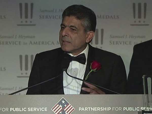Dr. Hamid Jafari, CDC Principal Deputy Director for the Center of Global Health accepts the Samuel J. Heyman Service to America Medal for his leadership of the initiative that helped to eradicate polio in India.