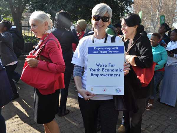Dr. Nancy Knight marches along with the crowds in support of the empowerment of young women and girls, representing the PEPFAR program, at the launch of the South African Young Women and Girls (YWG) Campaign (now known as “She Conquers”). KwaZulu-Natal, June 2016