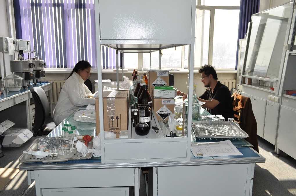 	Kazakhstan lab specialists at a state laboratory in Almaty.