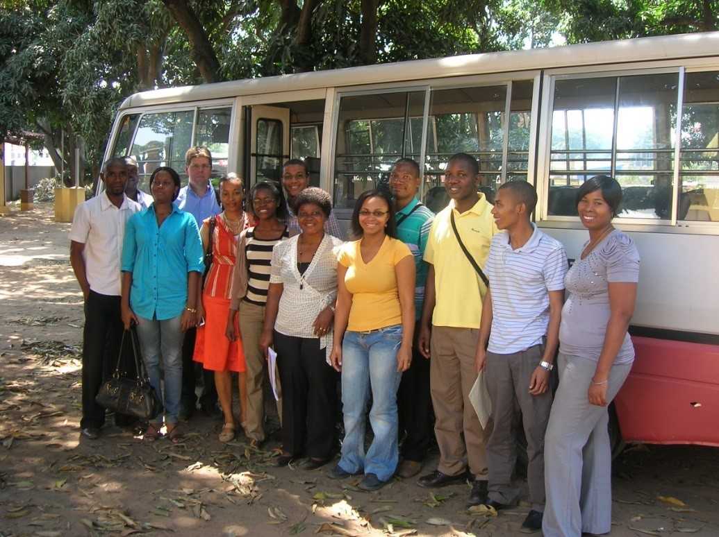 	Residents of Cohort 1 of Mozambique FETP, along with CDC Resident Adviser Tim Doyle, (4th from left).    Mozambique resident Cristolde Salomao (6th from right) deployed to Angola to assist with the yellow fever response.