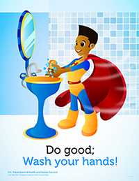 superhero poster featuring a boy with dark skin color