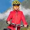 	Girl mountain biker with a helmet