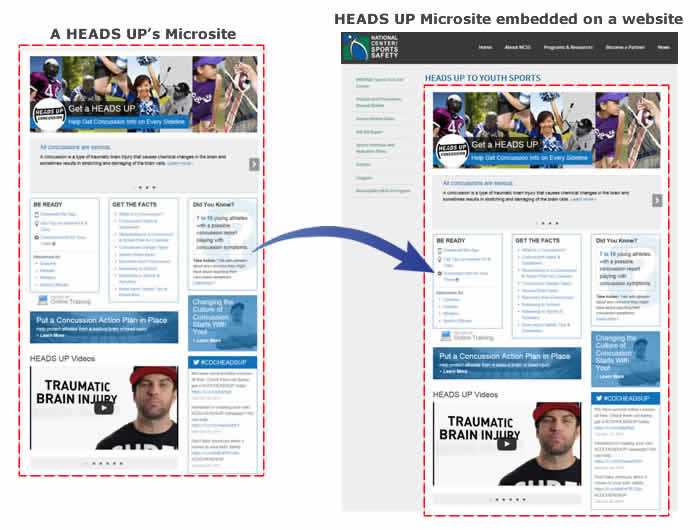 An example of a HEADS UP microsite embedded on a partner's website