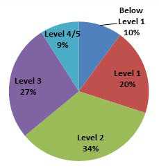 	PIAAC* numeracy scale pie chart.  Below level 1: 10%. Level 1: 20%. Level 2: 34%.Level 3: 27%.Level 4/5: 9%.