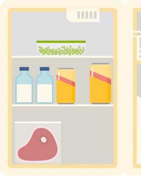 Illustration of refrigerator with raw food.