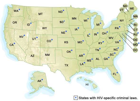 Map of US. For state by state laws, see below.