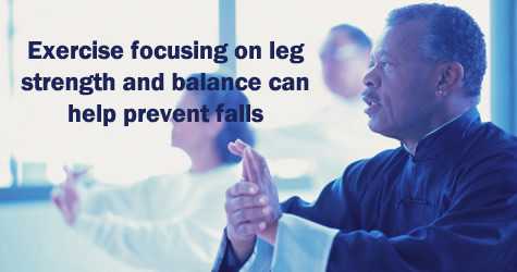 Exercise focusing on leg strength and balance can help prevent falls