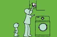 	cartoon drawing of a parent putting poison out of reach