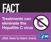 Campaign Badge which reads, 'FACT: Treatments can eliminate the Hepatitis C virus. Click here to learn more.'
