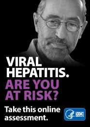 Campaign Badge with older white male and text which reads, 'VIRAL HEPATITIS. ARE YOU AT RISK? Take this online assessment to see if you're at risk.'