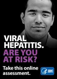 Campaign Badge with young hispanic male and text which reads, 'VIRAL HEPATITIS. ARE YOU AT RISK? Take this online assessment to see if you're at risk.'