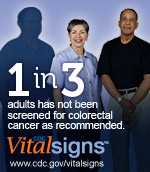 1 in 3 adults has not been screened for colorectal cancer as recommended. CDC Vital Signs
