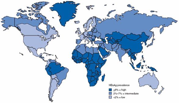 Figure 1: Geographic distribution of chronic hepatitis B virus (HBV) infection - worldwide, 2006