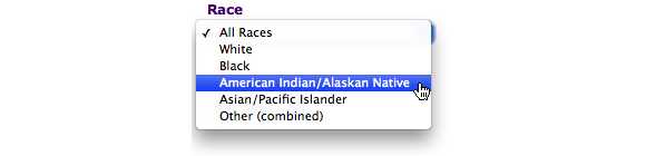 This image shows the options for Race. In this example, American Indian/Alaska Native is selected.