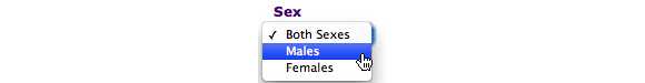 This image shows the options for Sex. In this example, the option selected is Males.