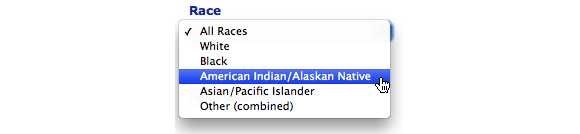 This image shows the Race option. American Indian/Alaska Native is selcted.