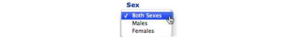 This image shows the Sex option. The option for Both Sexes is selected.