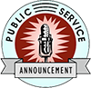 Icon with microphone and text, 'Public Service Announcement'