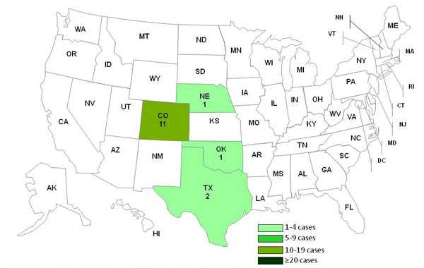 Date of 9-12-2011 chart and map showing persons infected with the outbreak strain of Listeria monocytogenes, by state