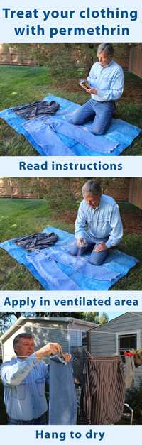 Image montague of a man treating his clothing with permethrin