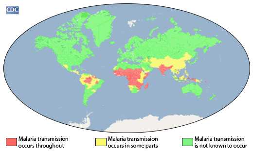 Map of Malaria endemic areas in the world.
