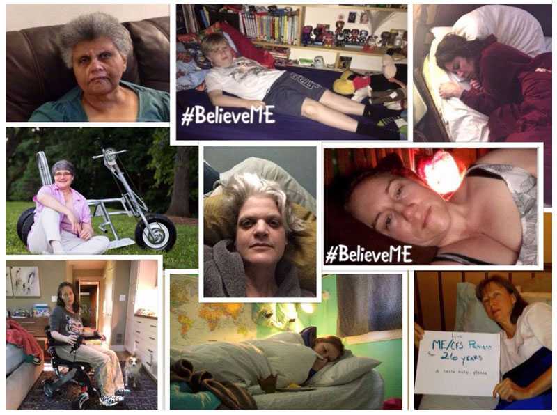 ME-CFS collage-- image of many people suffering from Myalgic Encephalomyelitis/Chronic Fatigue Syndrome (ME/CFS)