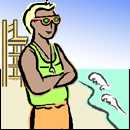 Illustration of a lifeguard watching the beach.