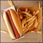 A hot dog and french fries