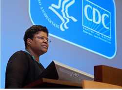 	Leandris C. Liburd, PhD, MPH, Director of the Office of Minority Health and Health Equity (OMHHE), speaking to students about minority health issues. Photo Credit: James Gathany, CDC.