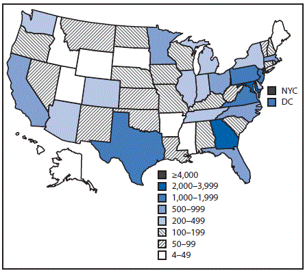 The figure above is a map showing the number of persons (N = 29,789) with potential exposure who were monitored for Ebola virus, by jurisdiction in the United States, during November 3, 2014â€“December 28, 2015.