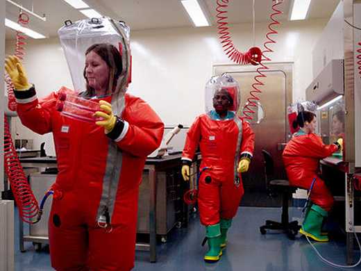 Trying on biohazard suits exactly like the ones researchers wear when they work with highly-infectious agents is a highlight of any tour.