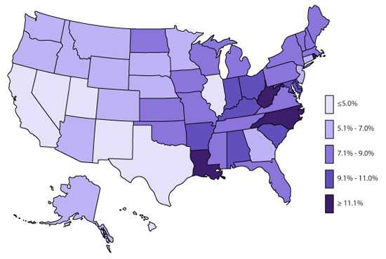 U.S. Map, Current, ADHD, 2007